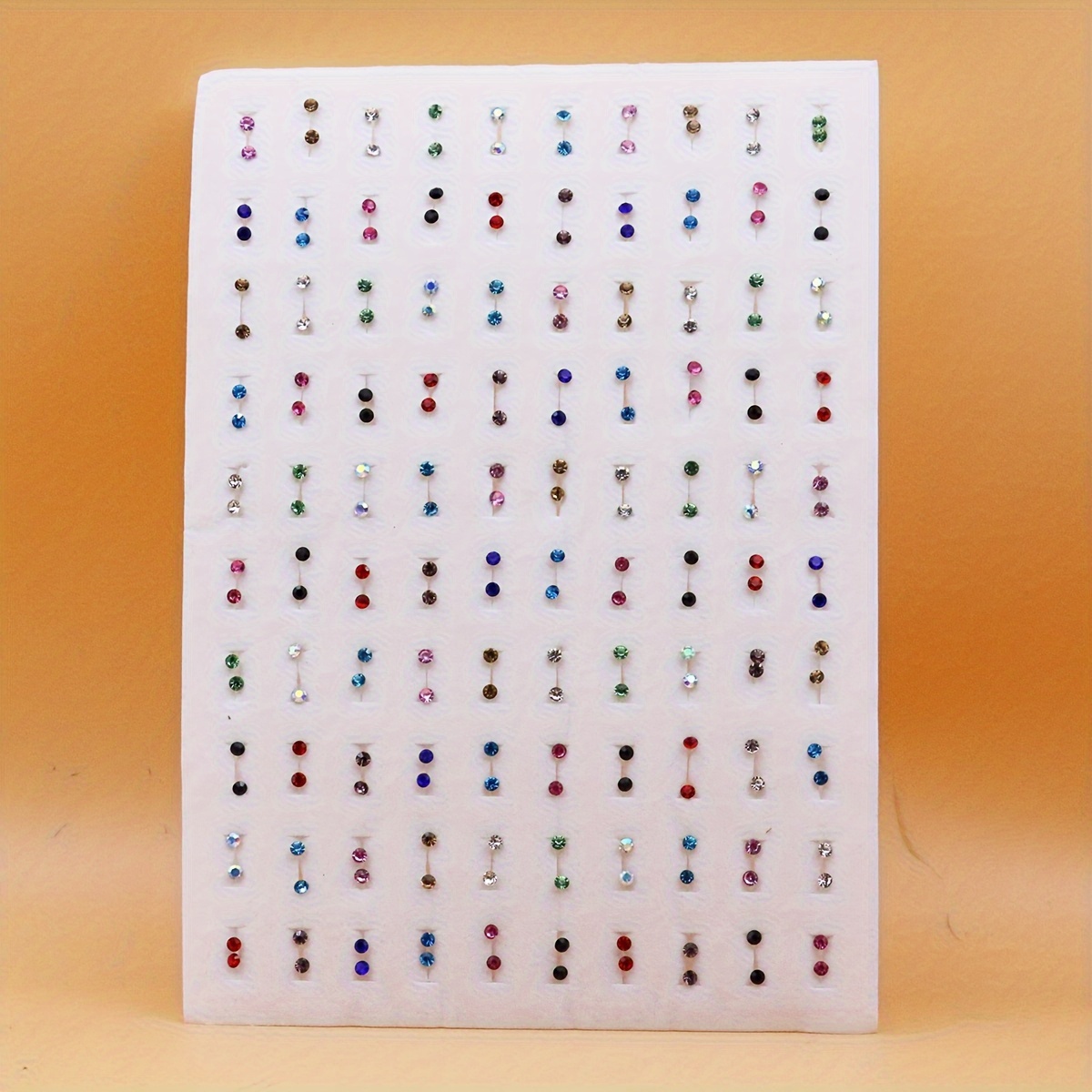100 Pairs Colorful Rhinestones Plastic Glue Needle Earrings Set